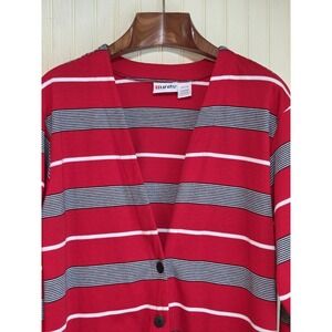 Vintage Units Cardigan Sweater Womens Medium Red Stripe Button Front USA 80s